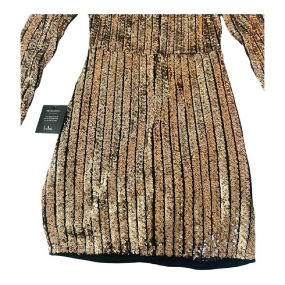 NWT Lulu's Elegant Gold Sequin Black Party Tulip Mini Dress |  New Years Eve - Picture 5 of 16